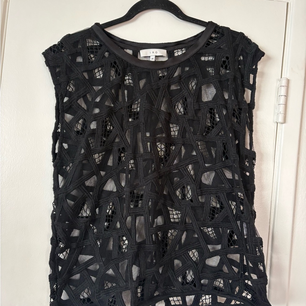IRO Black Geometric Mesh Olpen Sleeveless Top Size S - Picture 3 of 7